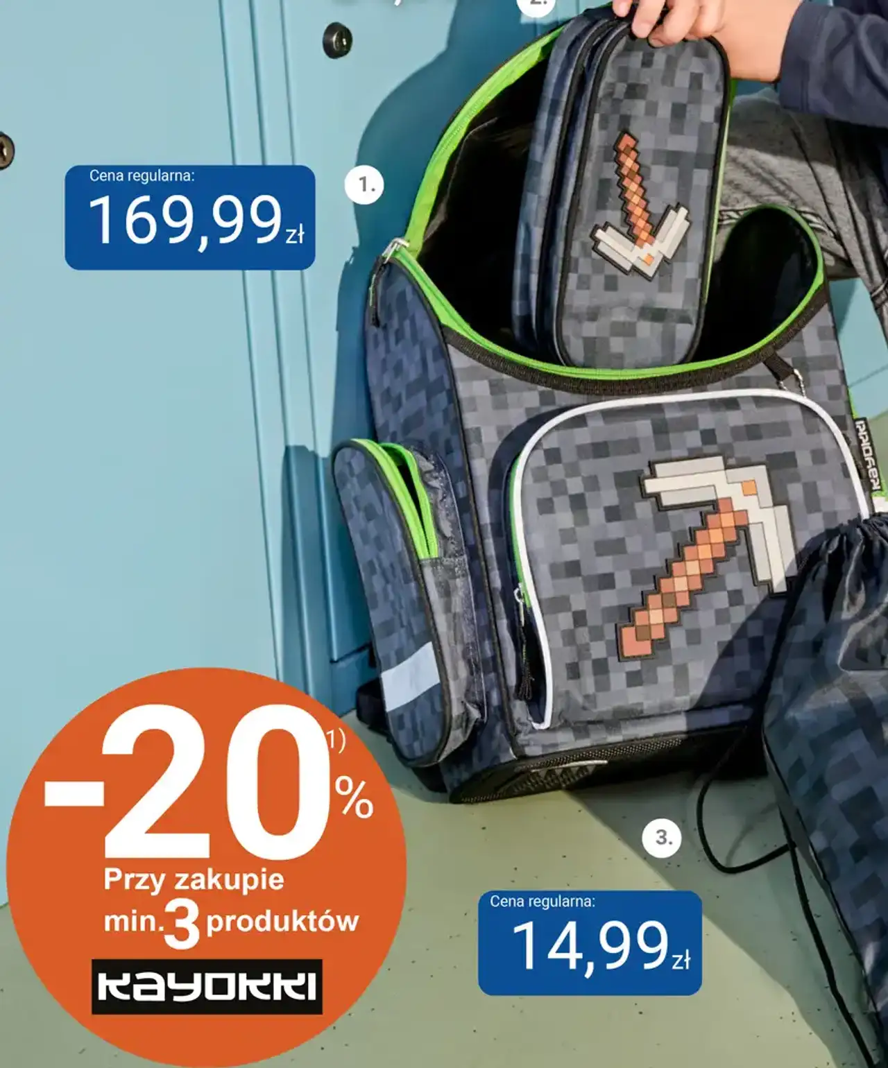 Tornister ergonomiczny jednokomorowy piksele kilof Kayokki