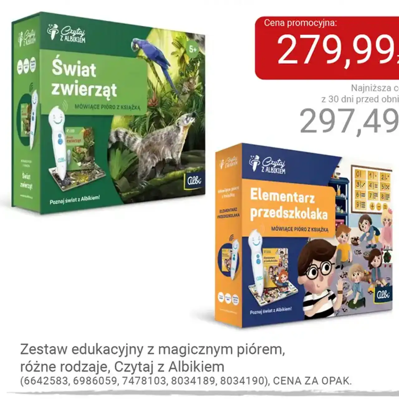 Zestaw edukacyjny z magicznym piórem, różne rodzaje, Czytaj z Albikiem