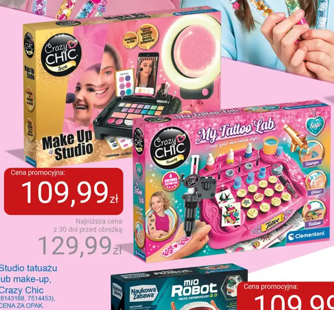 Zestaw do makijażu lub tatuażu Clementoni Crazy Chic Make Up Studio / My Tattoo Lab
