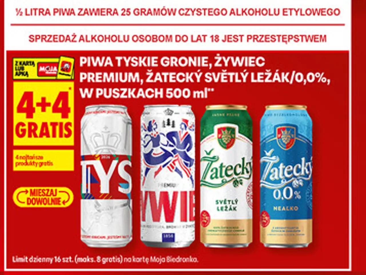 Piwa Tyskie Gronie, Żywiec Premium, Žatecký Světlý Ležák/0,0% w puszkach 500 ml