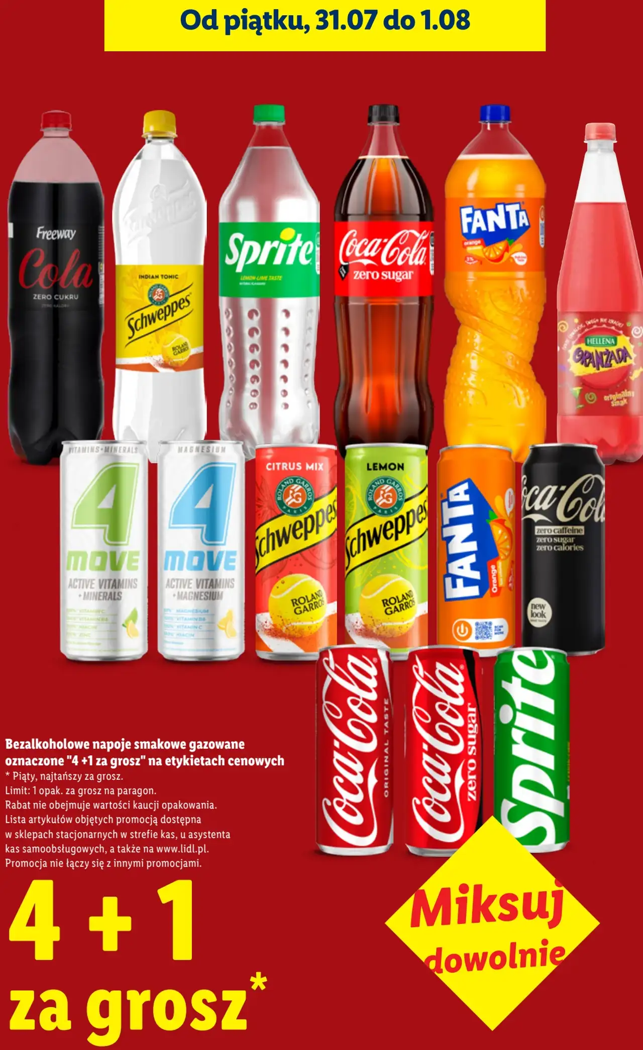 Bezalkoholowe napoje smakowe gazowane Coca-Cola, Sprite, Fanta, Schweppes, 4Move, Hellena Oranżada
