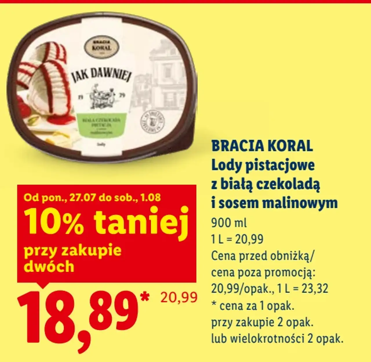 Bracia Koral Lody pistacjowe z białą czekoladą i sosem malinowym