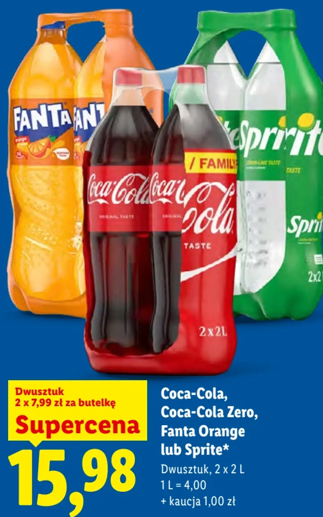 Coca-Cola, Coca-Cola Zero, Fanta Orange lub Sprite Dwusztuk