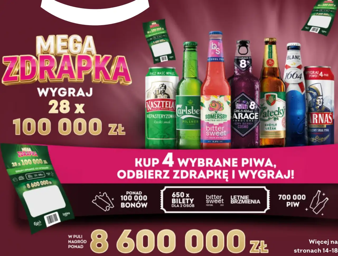 Wybrane piwa Kasztelan, Carlsberg, Somersby, Garage, Žatecký, 1664 Blanc, Harnaś