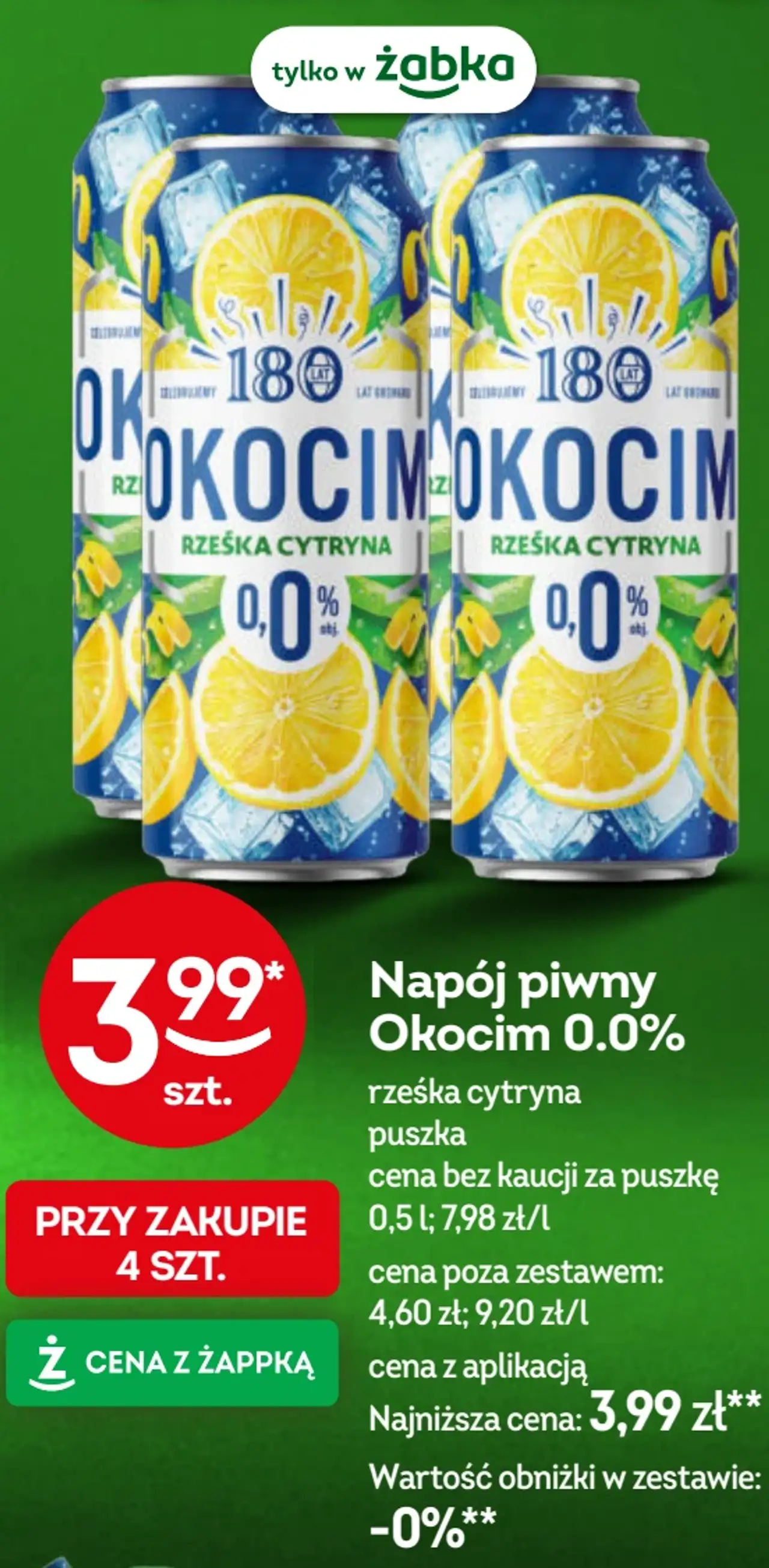 Nap3j piwny Okocim 0.0% rzeřka cytryna