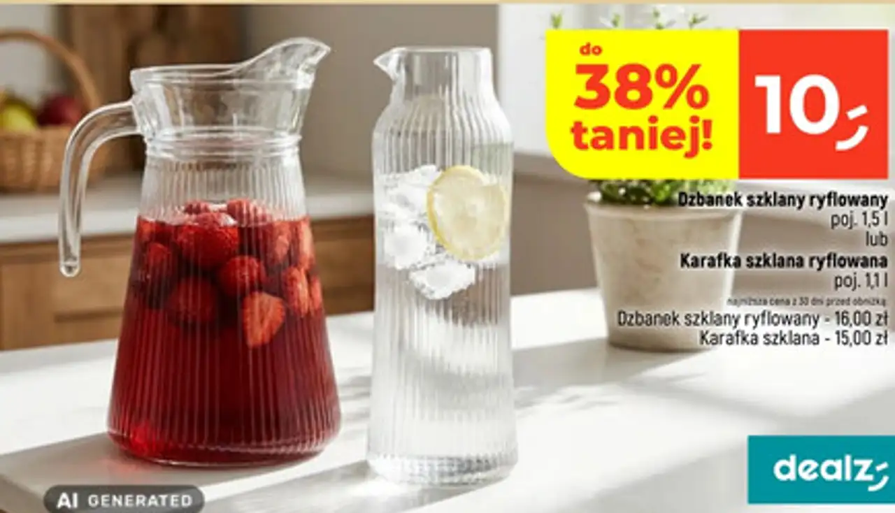 Dzbanek szklany ryflowany 1,5 l lub Karafka szklana ryflowana 1,1 l