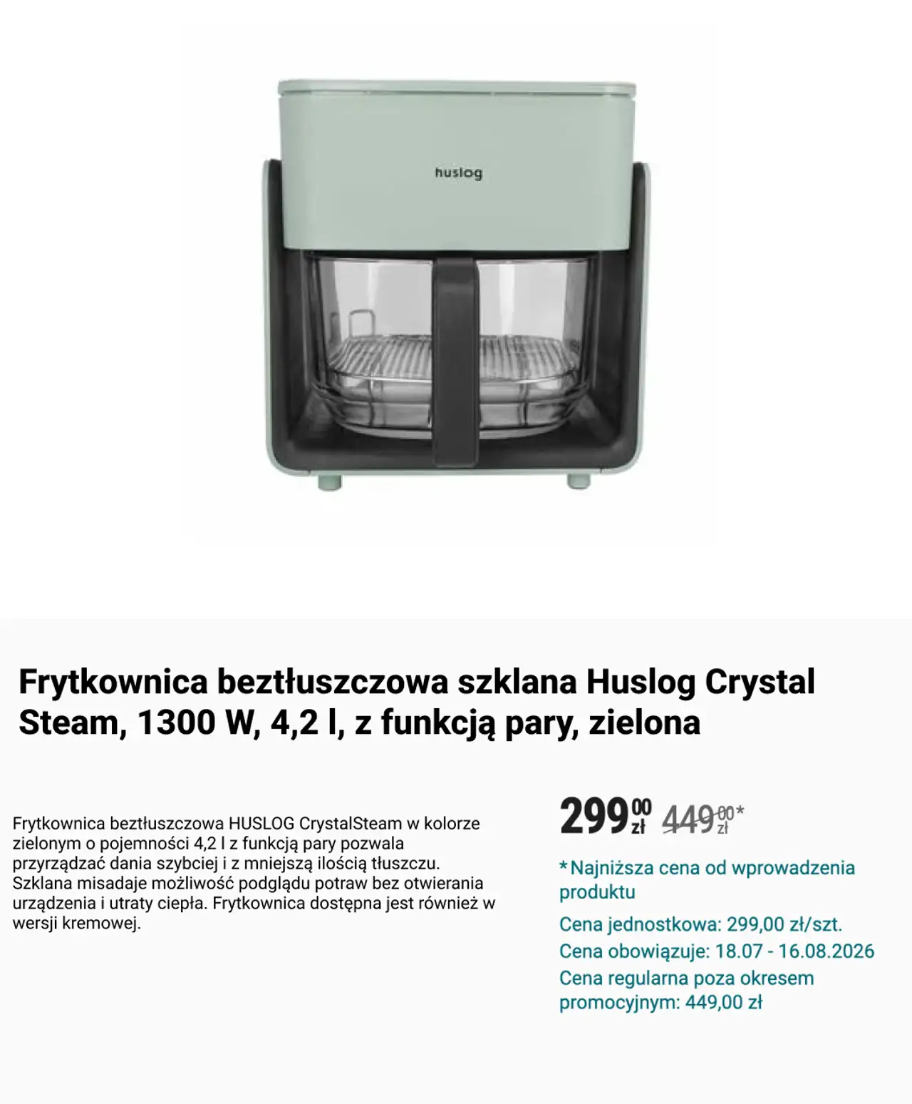 frytkownica beztłuszczowa szklana Huslog Crystal Steam