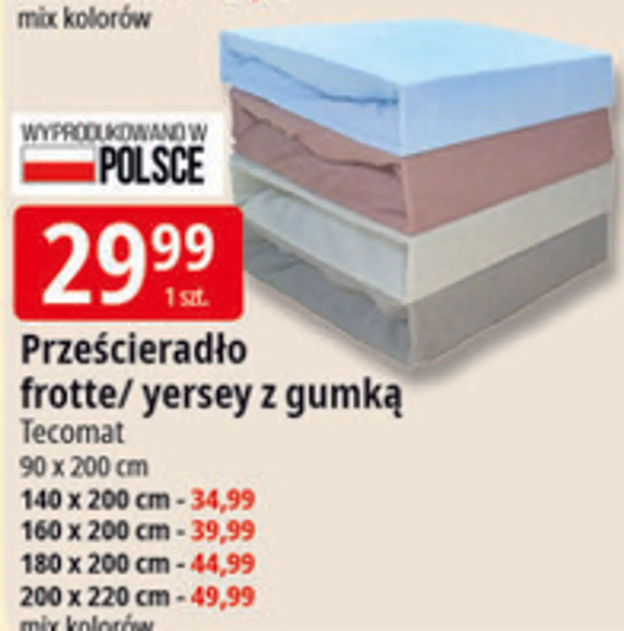 Prześcieradło frotte/ jersey z gumką Tecomat