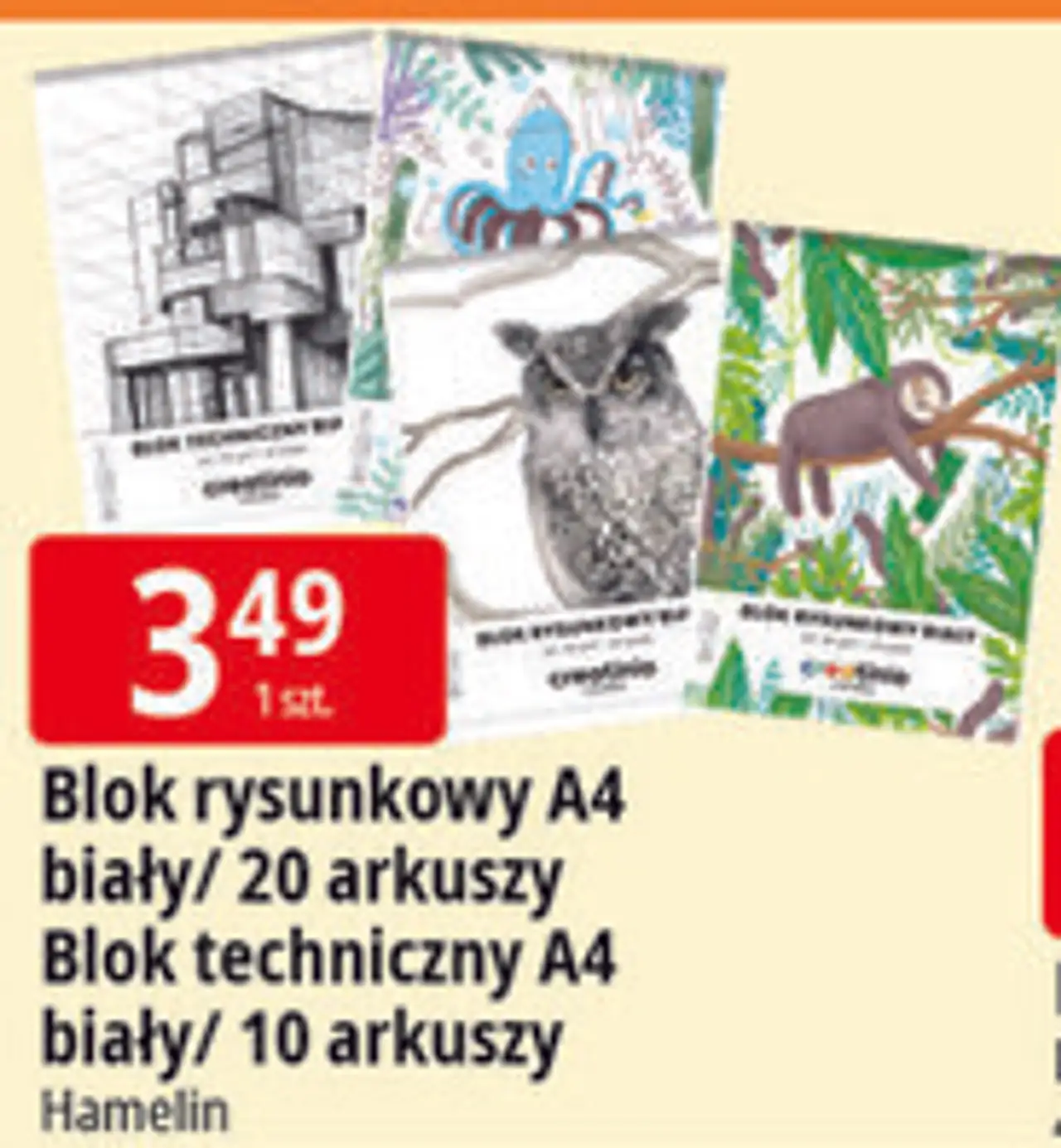 Blok rysunkowy A4 biały/ 20 arkuszy / Blok techniczny A4 biały/ 10 arkuszy Hamelin