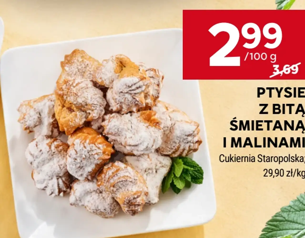 Ptysie z bitą śmietaną i malinami Cukiernia Staropolska