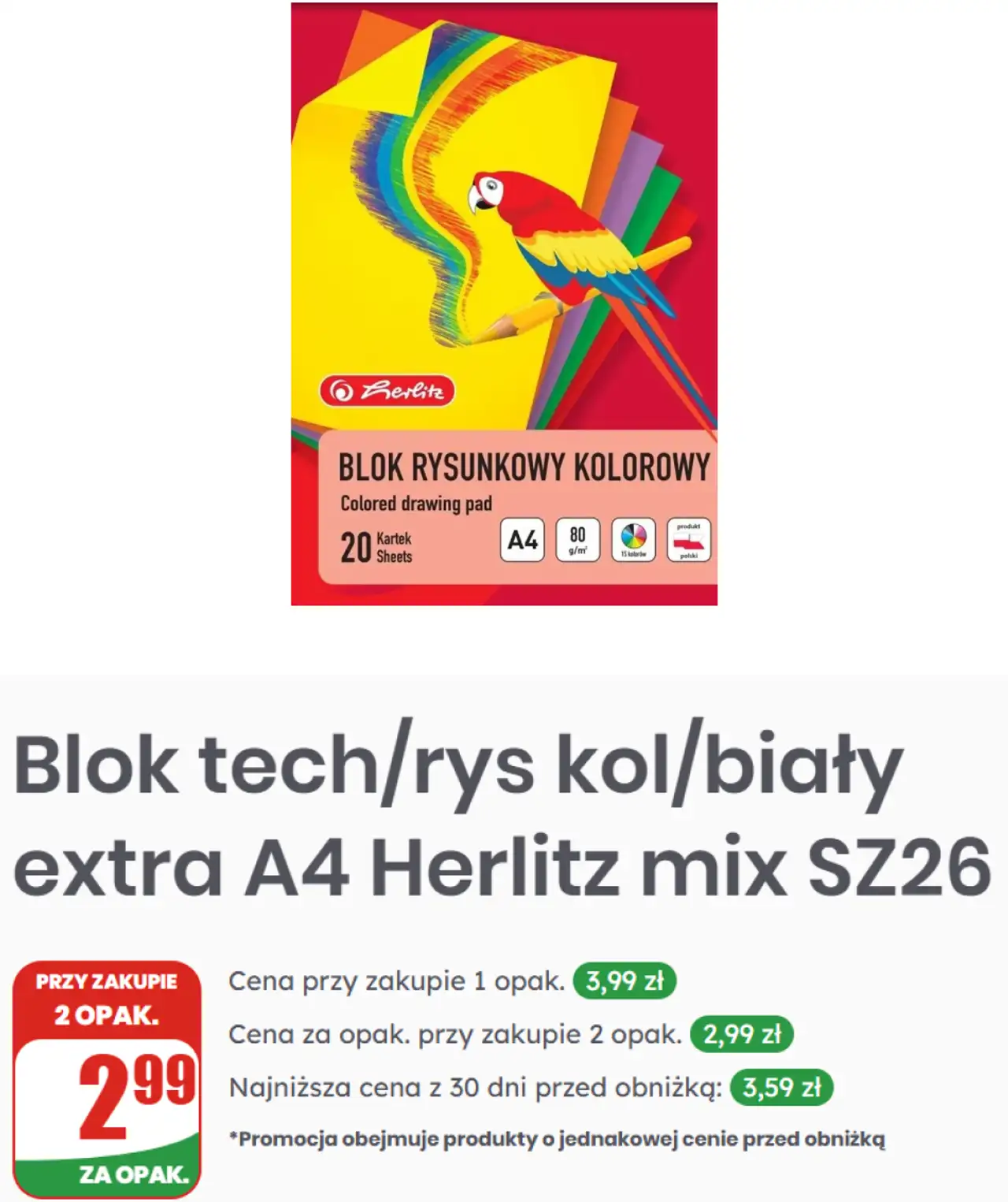Blok tech/rys kol/biały extra A4 Herlitz mix SZ26