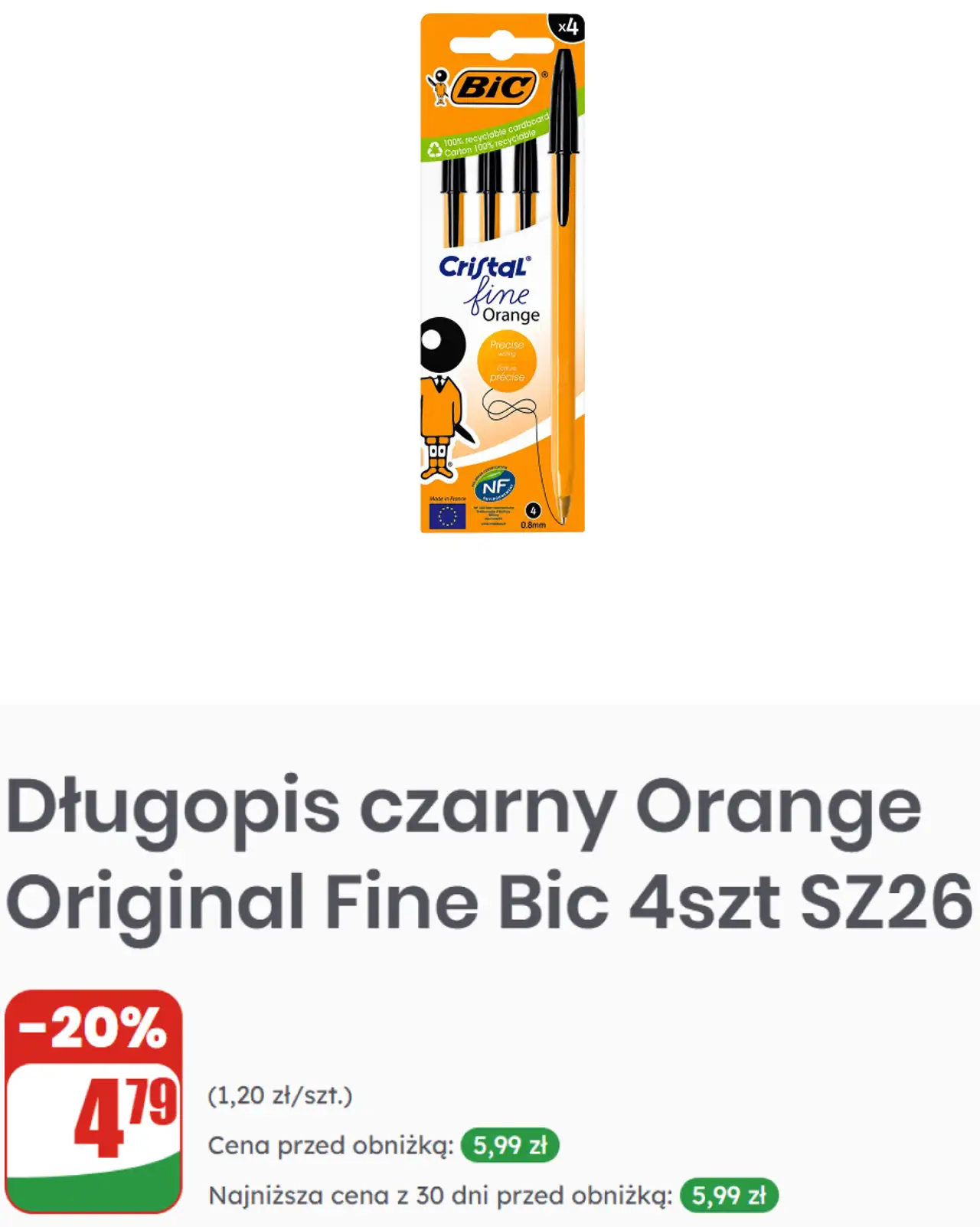 Długopis czarny Orange Original Fine Bic 4szt SZ26