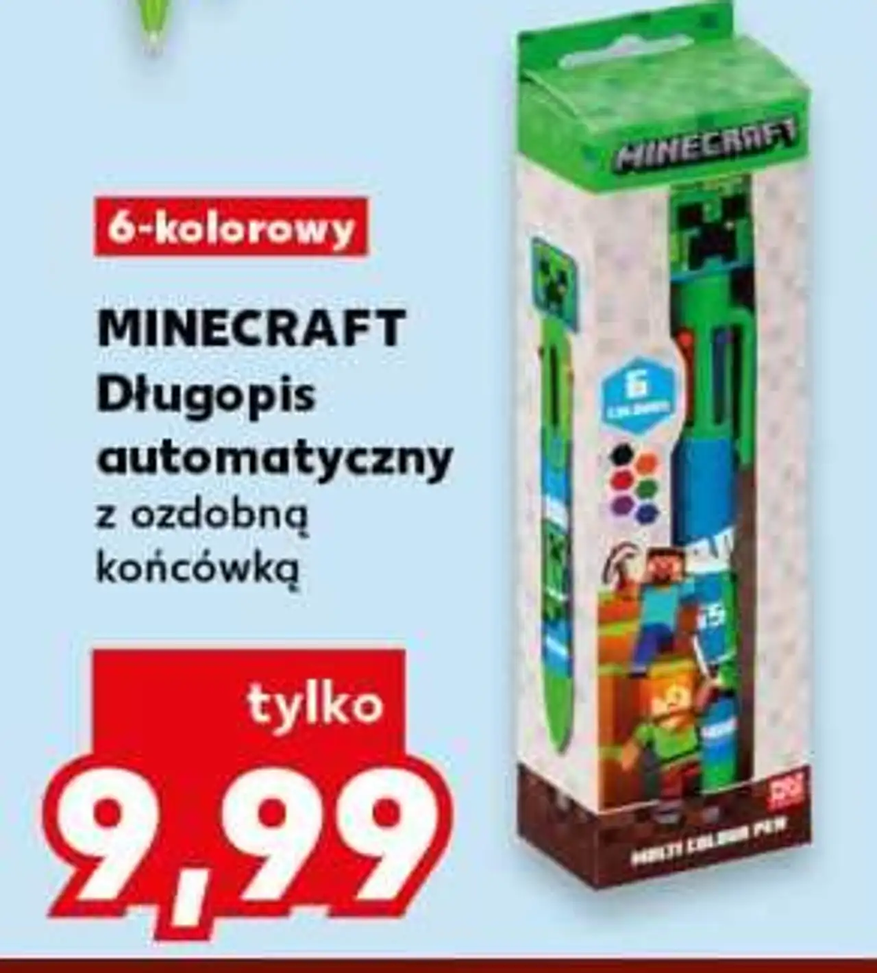 MINECRAFT Długopis automatyczny z ozdobną końcówką 6-kolorowy