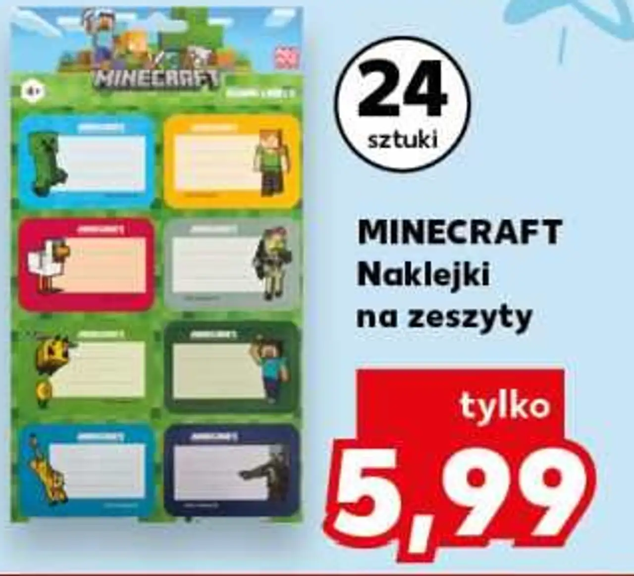 MINECRAFT Naklejki na zeszyty 24 sztuki