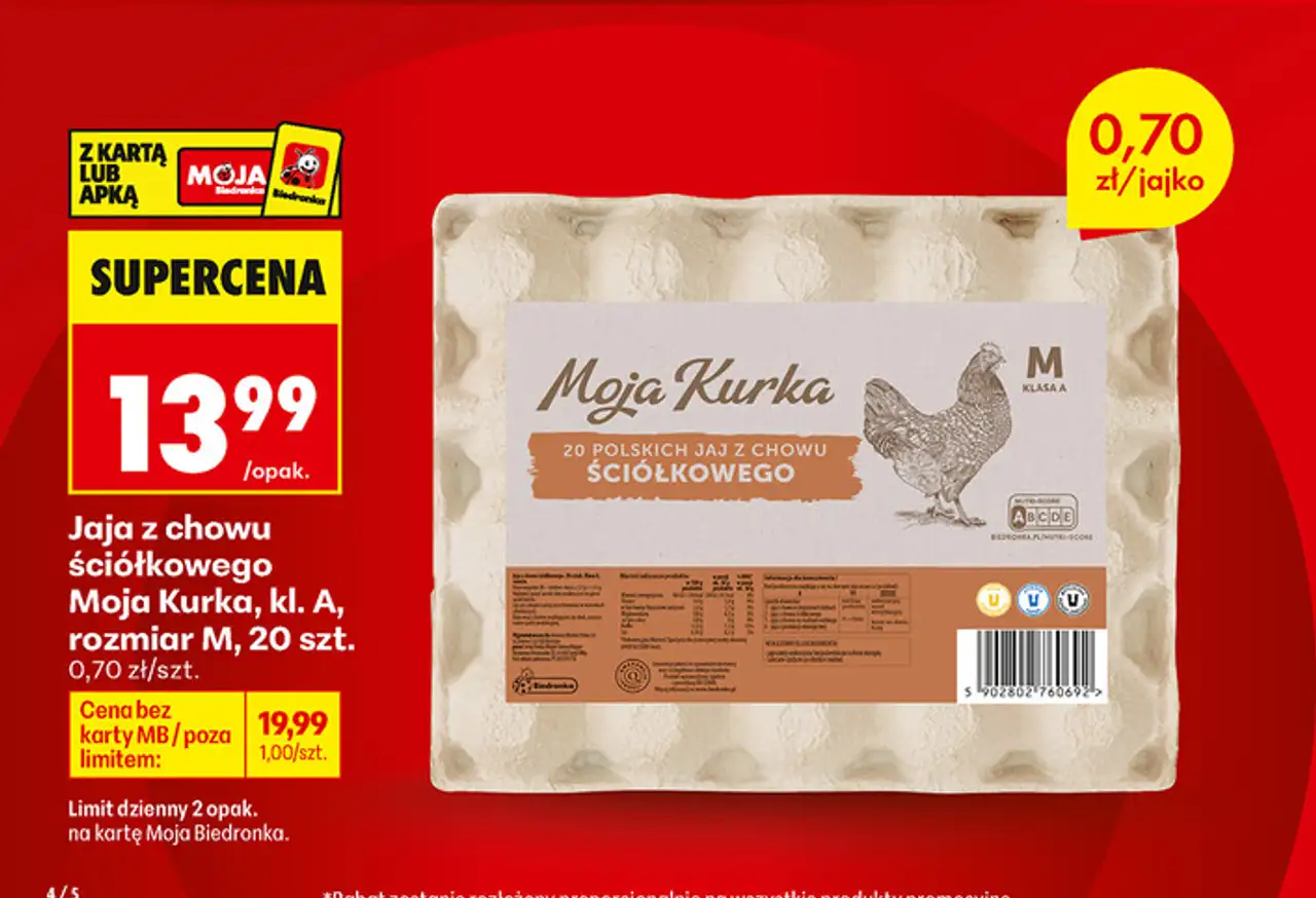 Jaja z chowu ściółkowego Moja Kurka, kl. A, rozmiar M, 20 szt.
