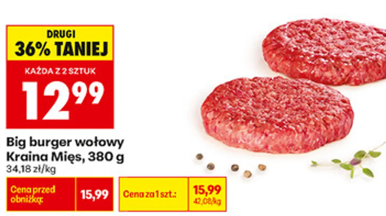 Big burger wołowy Kraina Mięs, 380 g