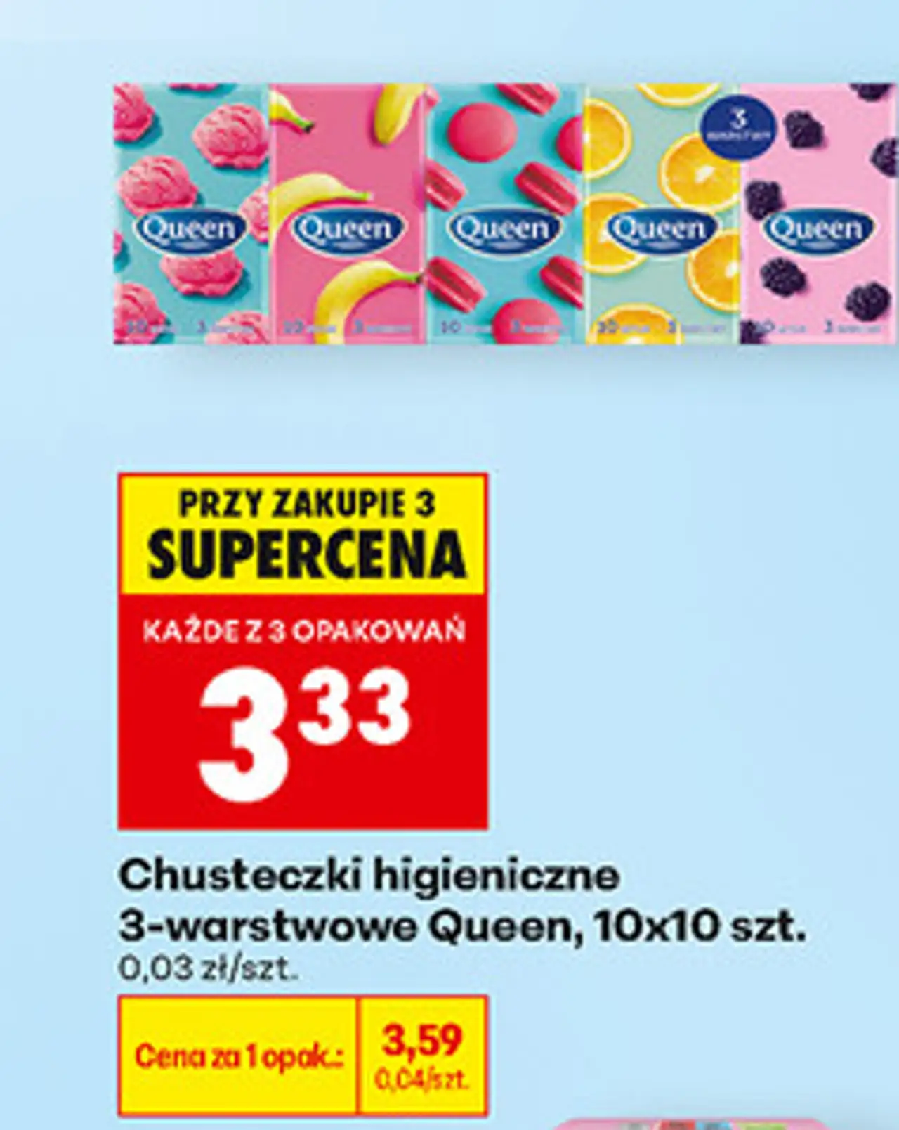 Chusteczki higieniczne 3-warstwowe Queen, 10x10 szt.