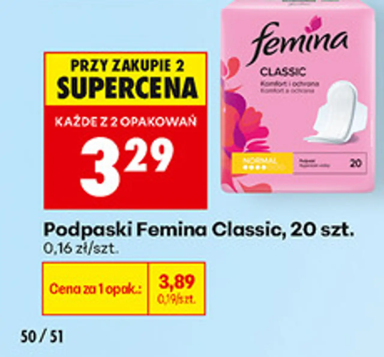 Podpaski Femina Classic, 20 szt.