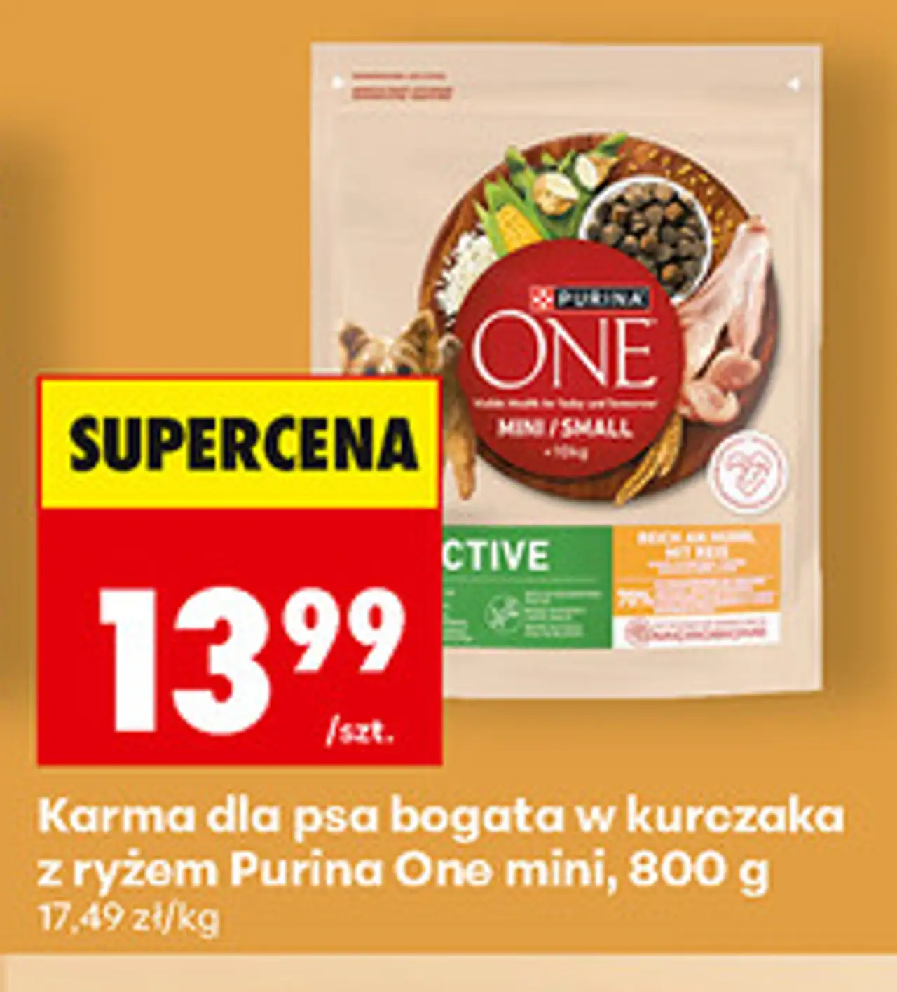 Karma dla psa bogata w kurczaka z ryżem Purina One mini, 800 g