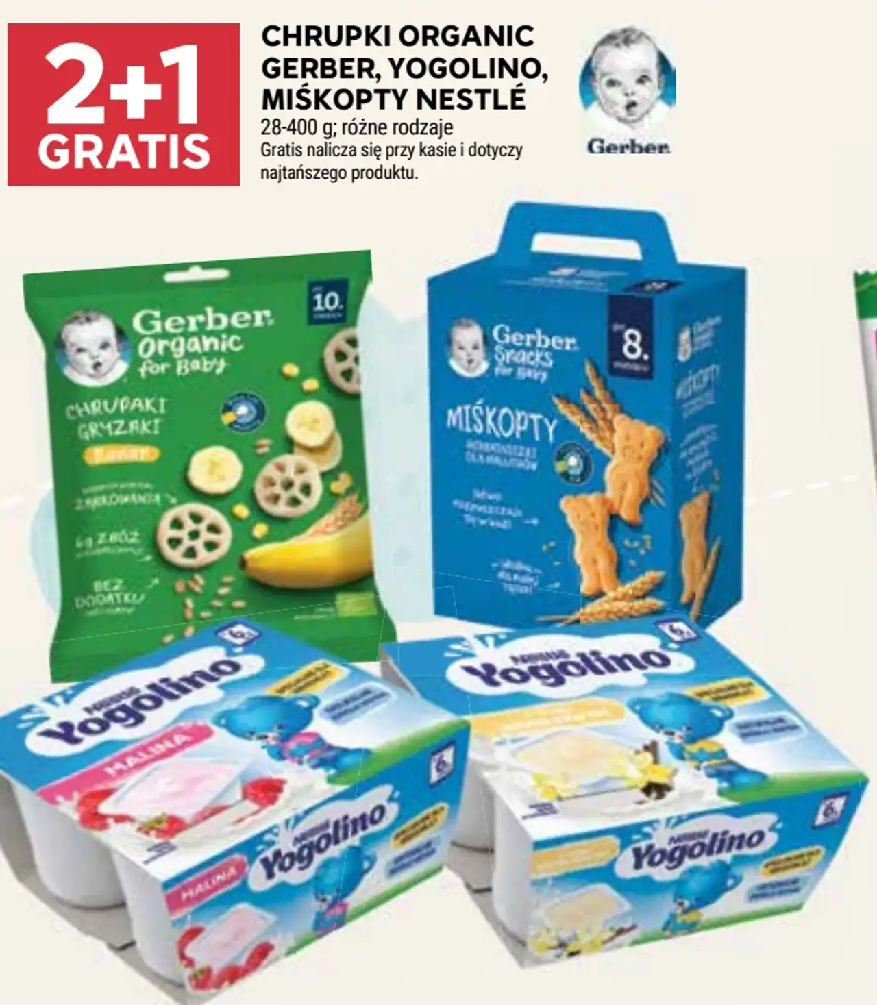 Chrupki Organic Gerber, Yogolino, Miśkopty Nestlé