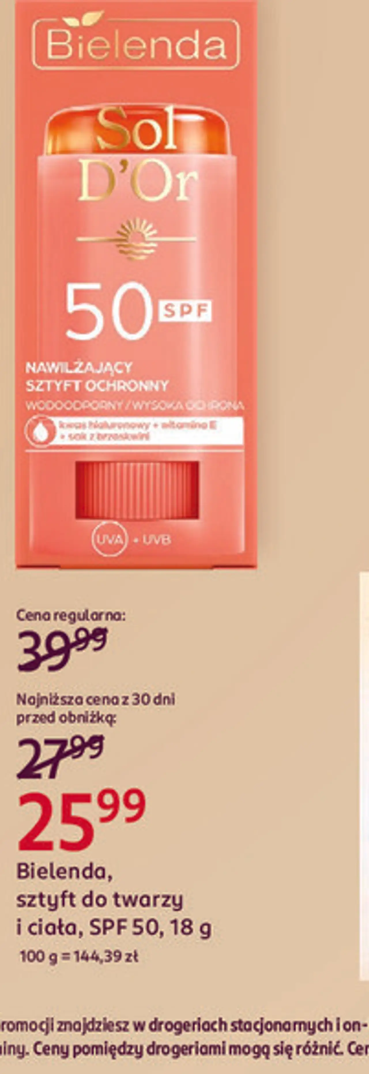 Bielenda Sol D'Or sztyft do twarzy i ciała SPF 50