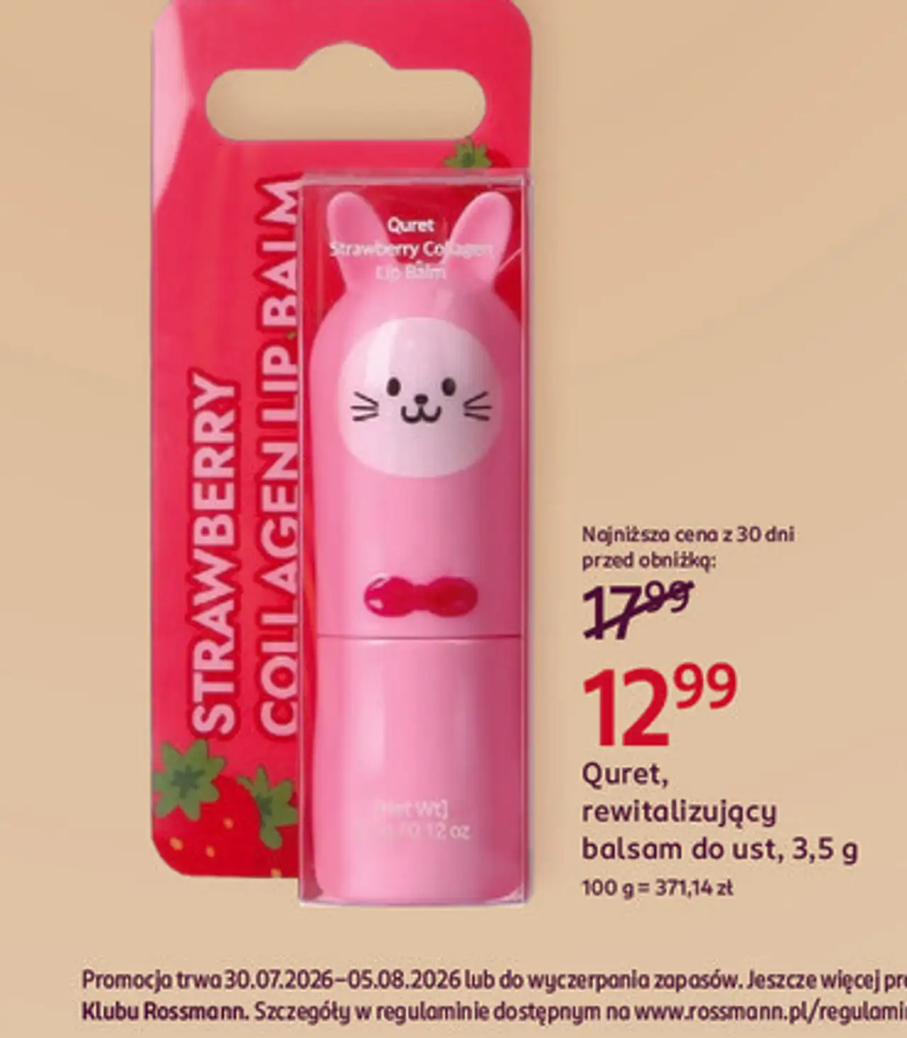 Quret Strawberry Collagen Lip Balm rewitalizujący balsam do ust