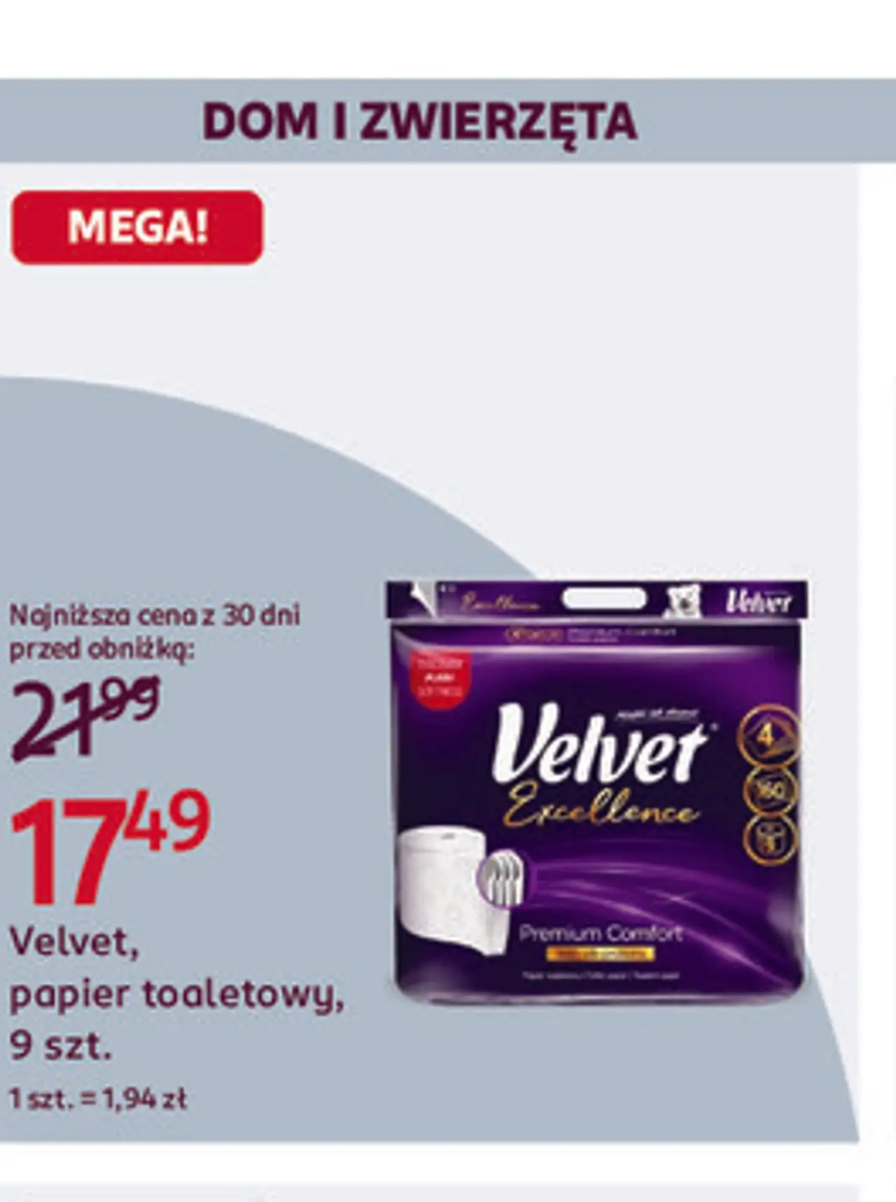 Velvet Excellence Premium Comfort, papier toaletowy, 9 szt.