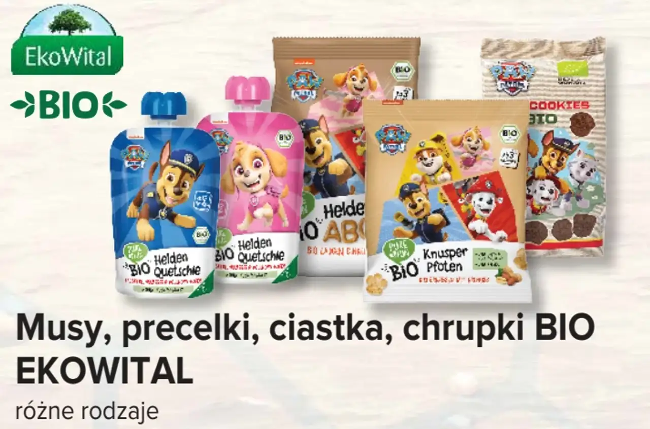 Musy, precelki, ciastka, chrupki BIO Ekowital Psi Patrol