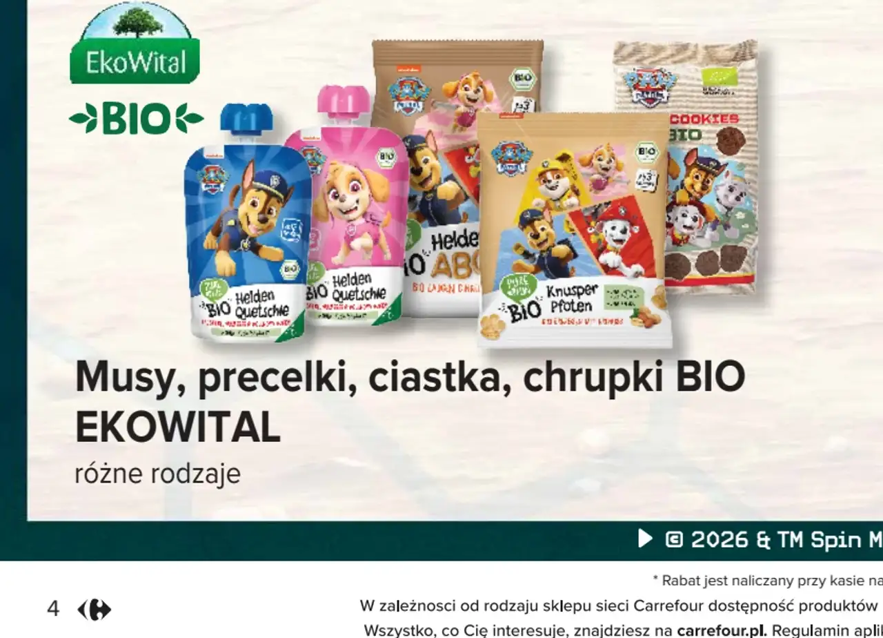 Musy, precelki, ciastka, chrupki BIO Psi Patrol Ekowital