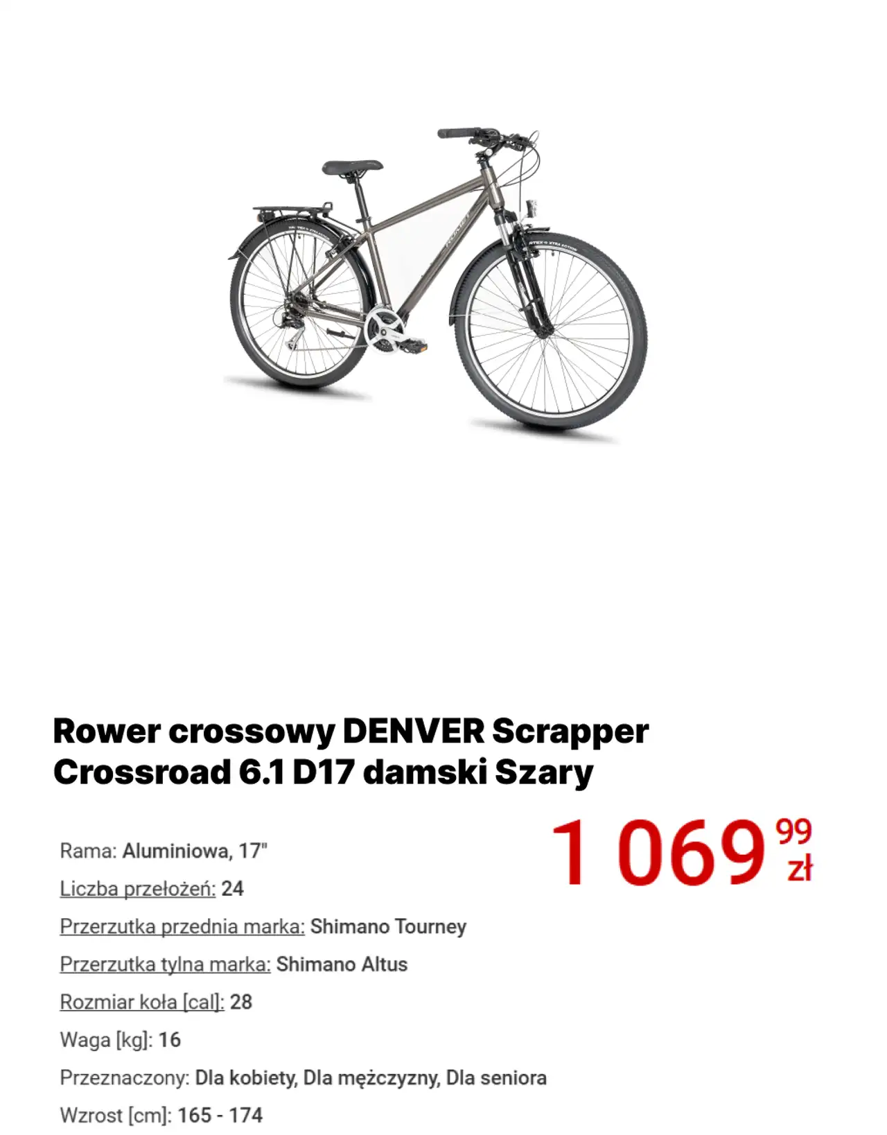 Rower crossowy DENVER Scrapper Crossroad 6.1 D17 damski Szary
