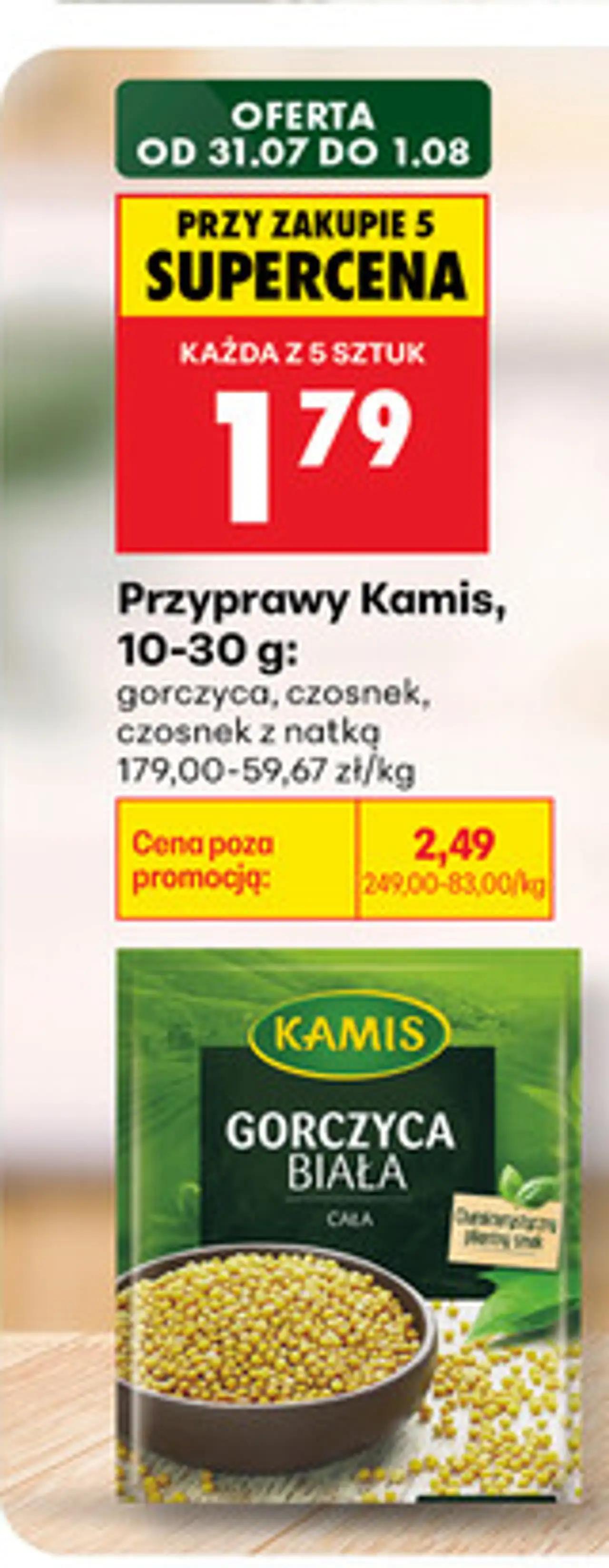 Przyprawy Kamis (gorczyca biała, czosnek, czosnek z natką)