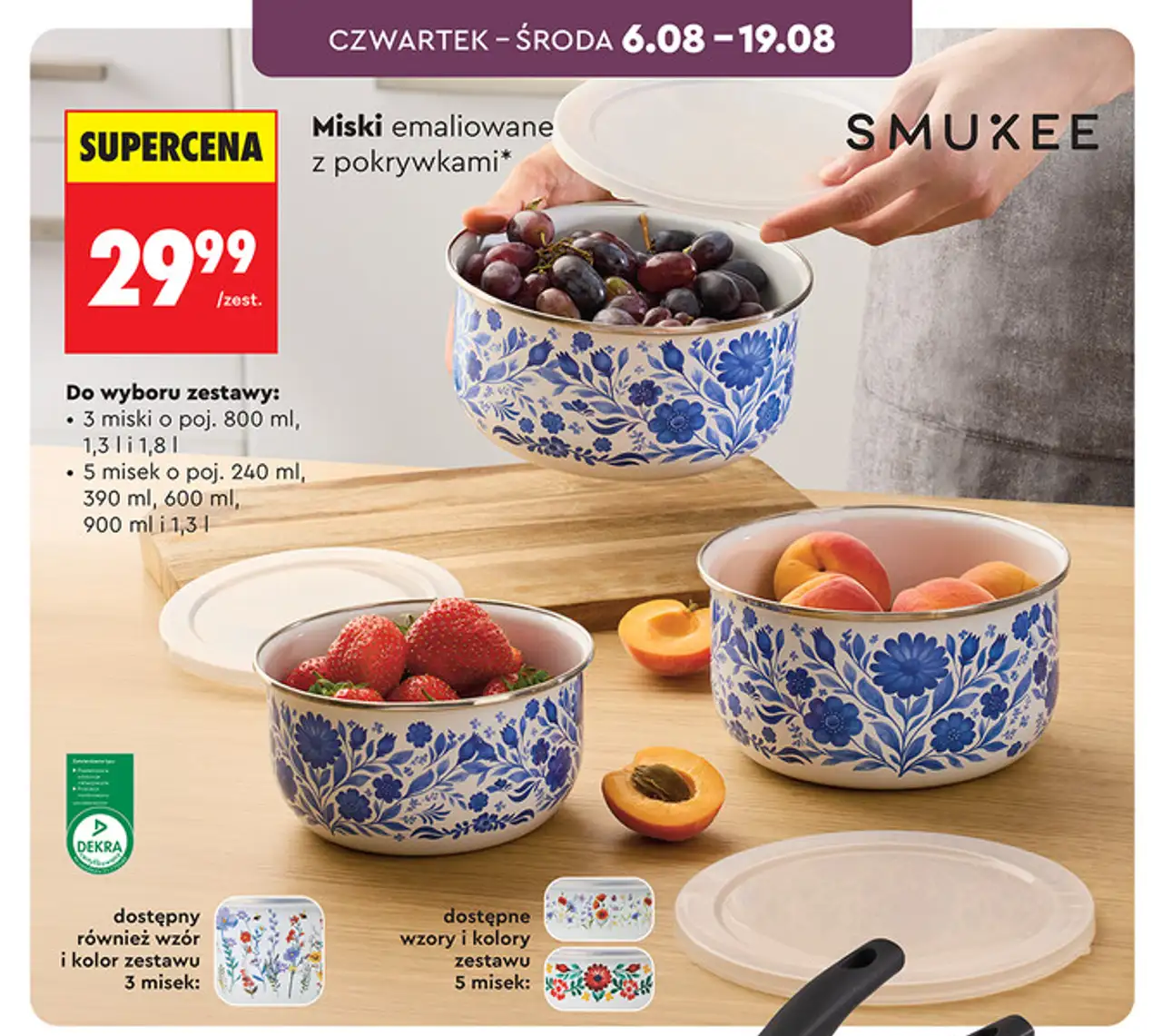 Miski emaliowane z pokrywkami Smukee