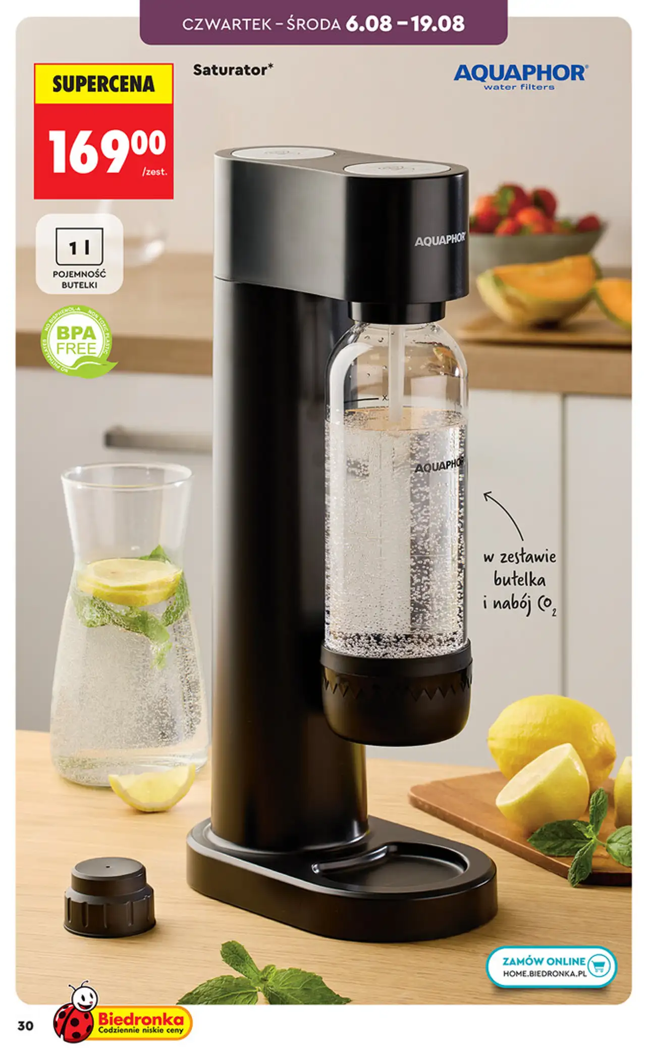 Saturator Aquaphor w zestawie z butelką i nabojem CO2