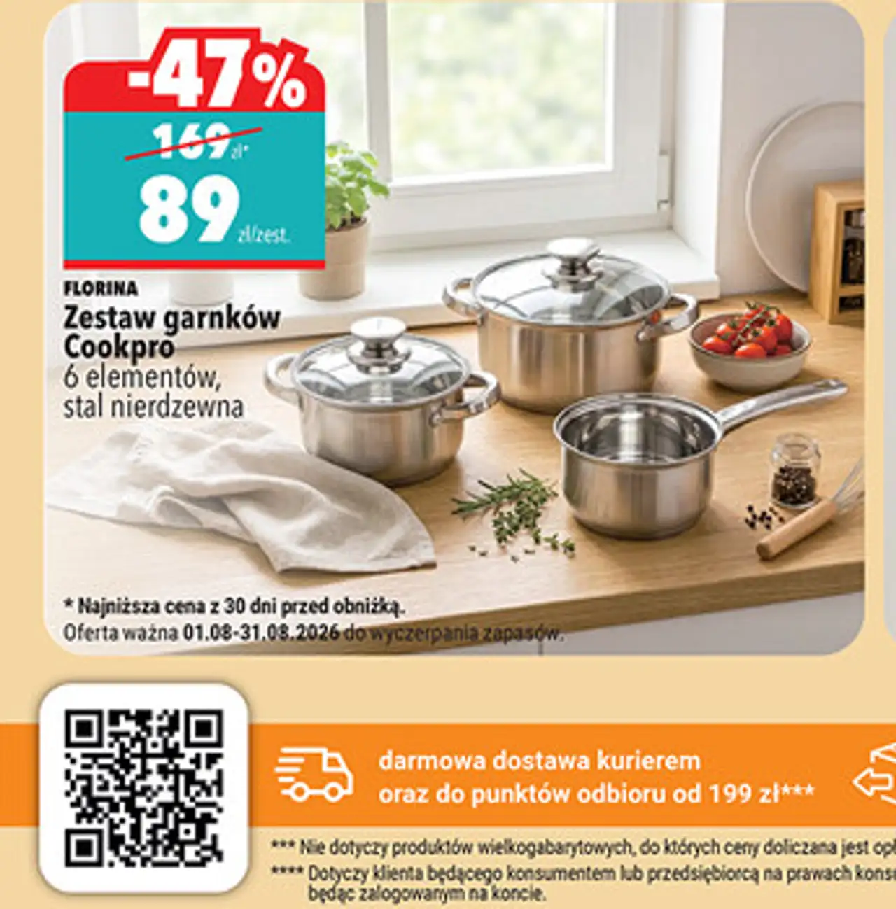 Florina Zestaw garnków Cookpro 6 elementów, stal nierdzewna