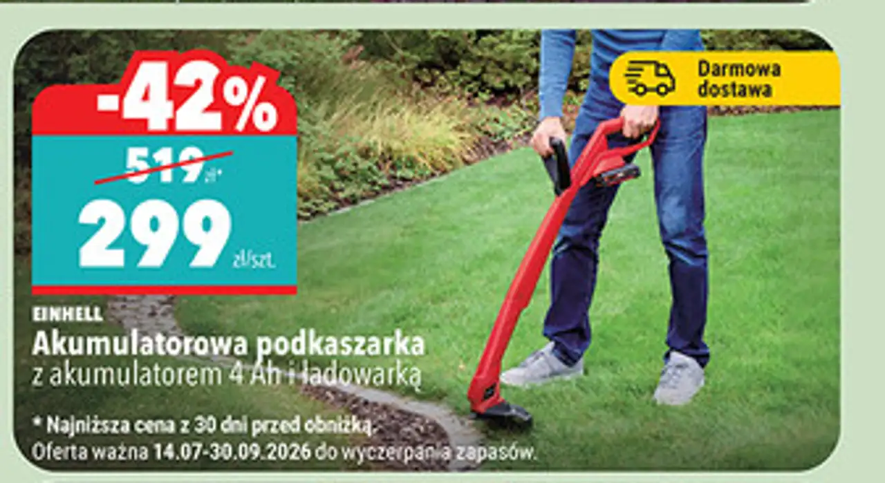 Akumulatorowa podkaszarka Einhell z akumulatorem 4 Ah i ładowarką