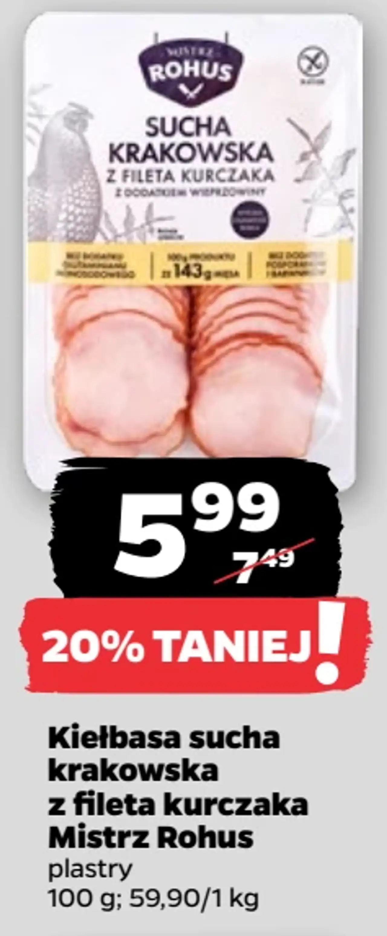Kiełbasa sucha krakowska z fileta kurczaka Mistrz Rohus