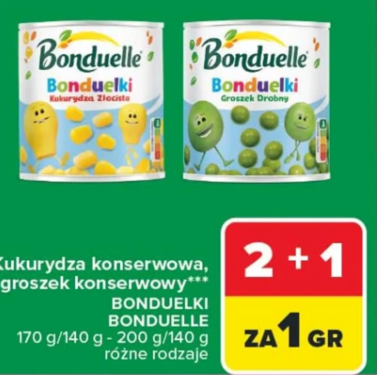 Kukurydza konserwowa lub groszek konserwowy Bonduelkia Bonduelle
