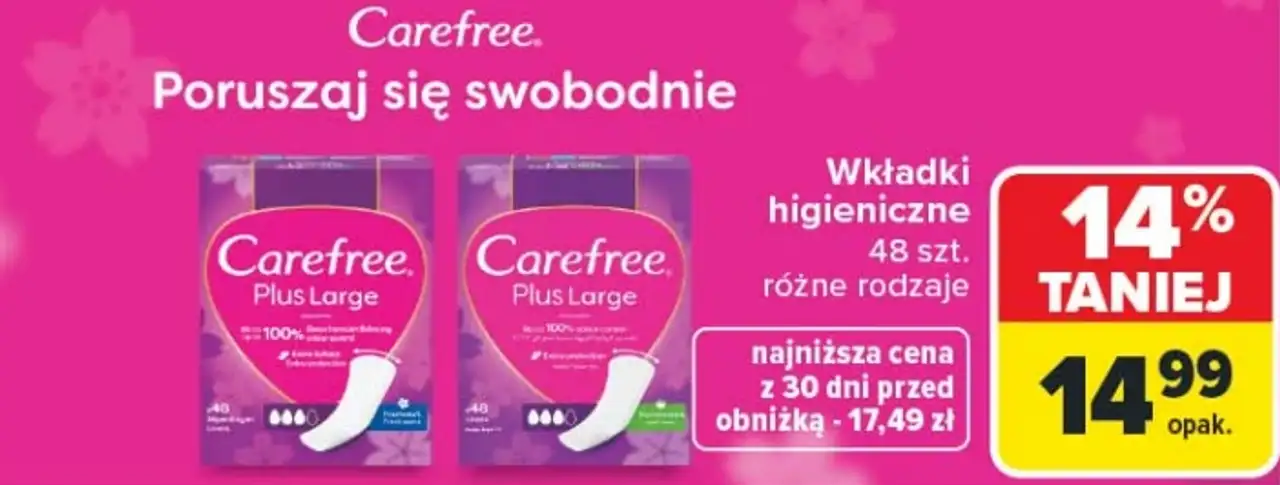 Wkładki higieniczne Carefree Plus Large