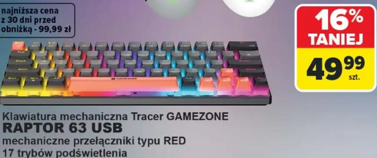 Klawiatura mechaniczna Tracer GAMEZONE RAPTOR 63 USB