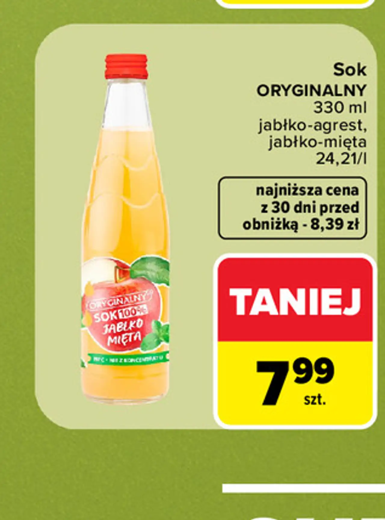 Sok jabłko-agrest lub jabłko-mięta Oryginalny Sok