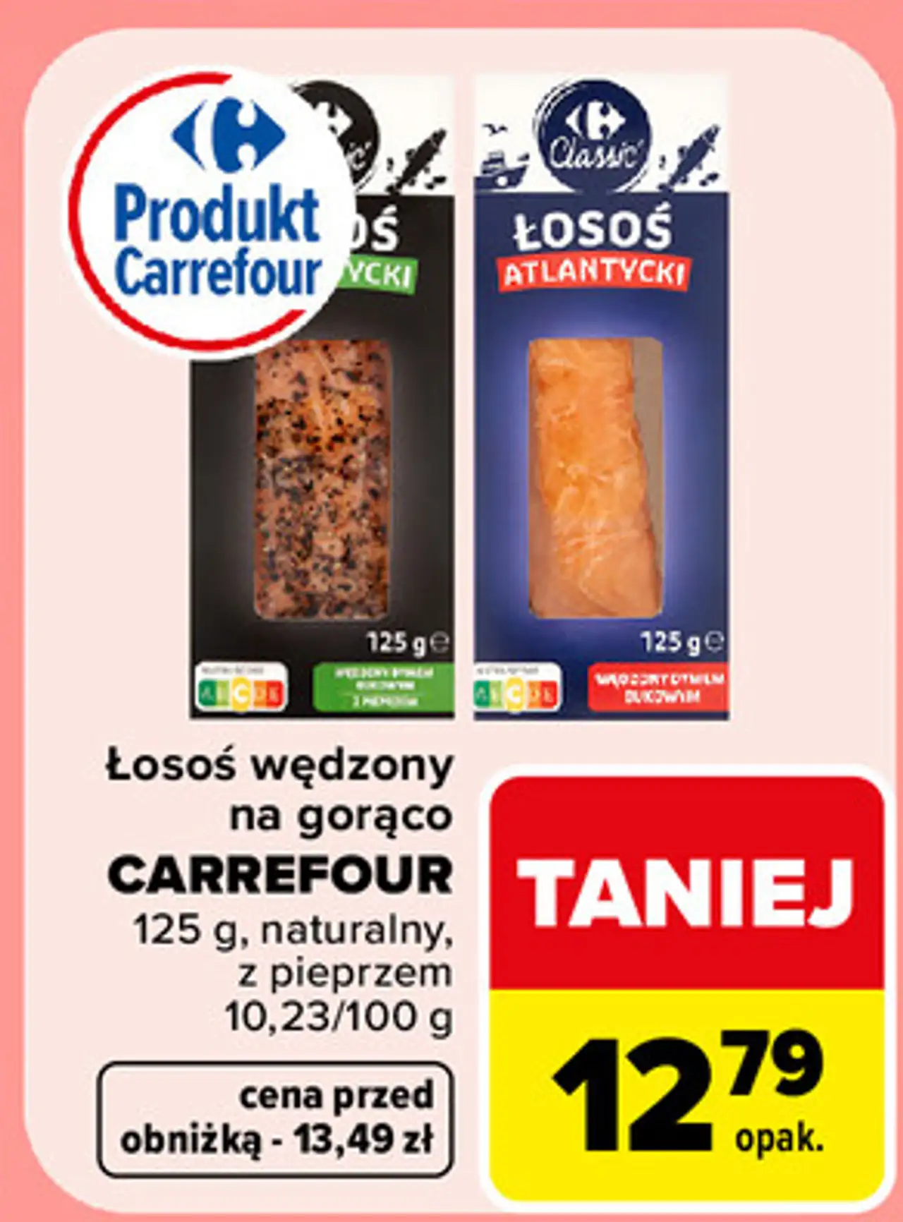 Łosoś atlantycki wędzony dymem bukowym z pieprzem Carrefour Classic