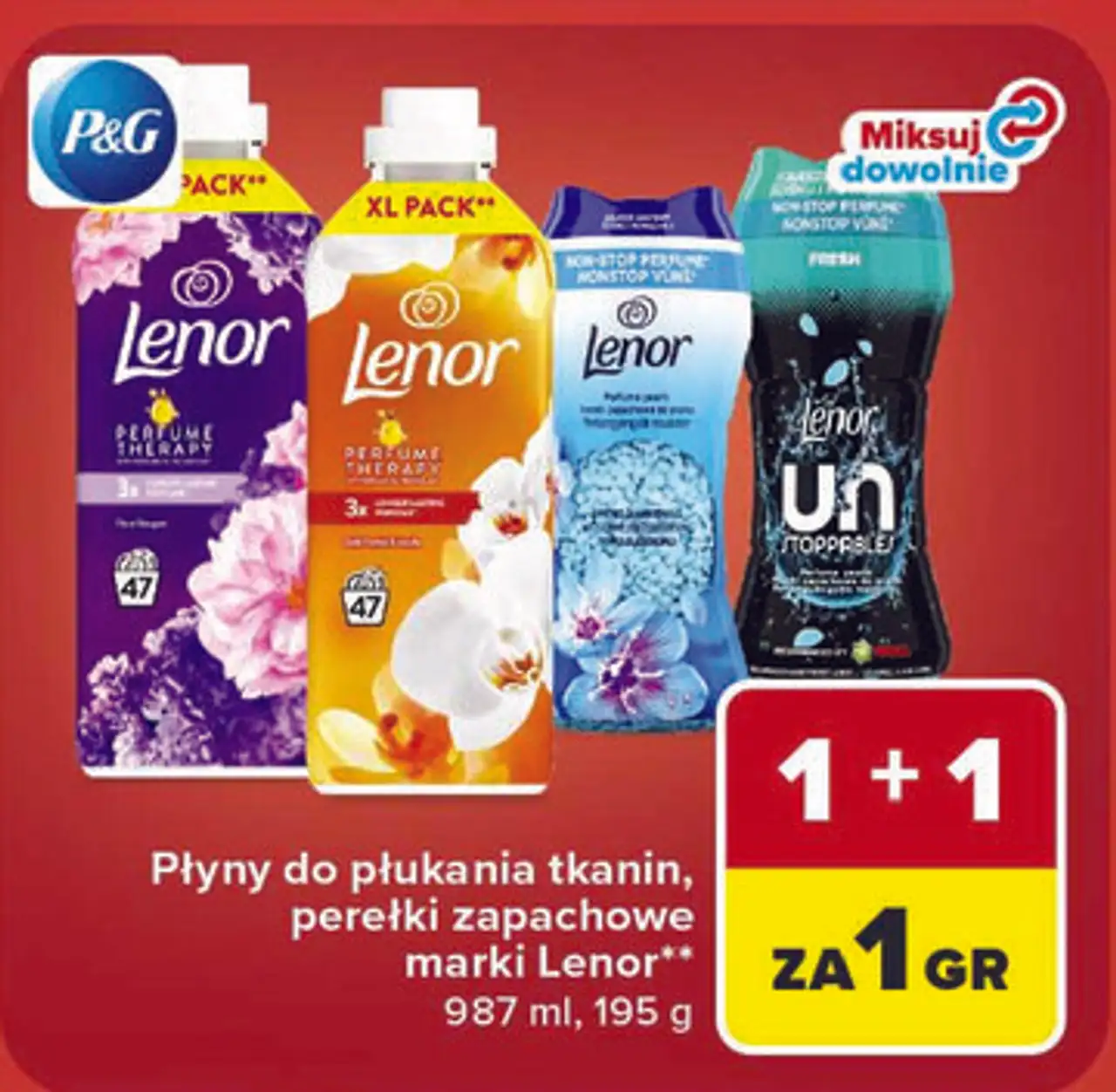 Płyny do płukania tkanin, perełki zapachowe marki Lenor