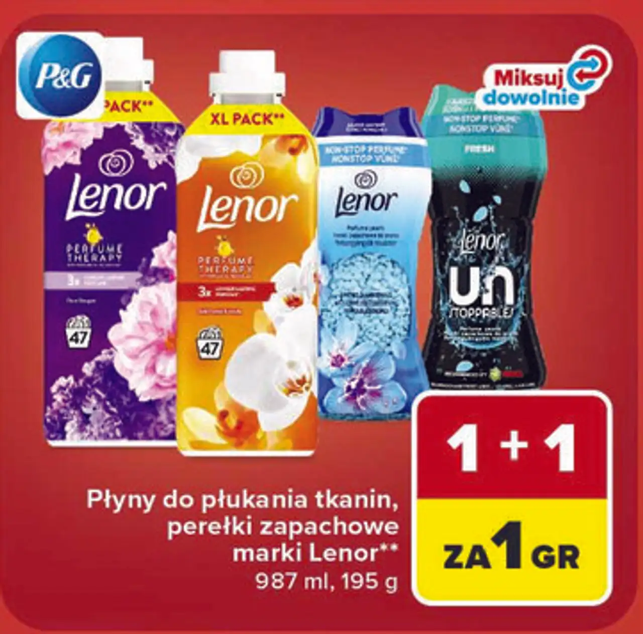 Płyny do płukania tkanin, perełki zapachowe marki Lenor