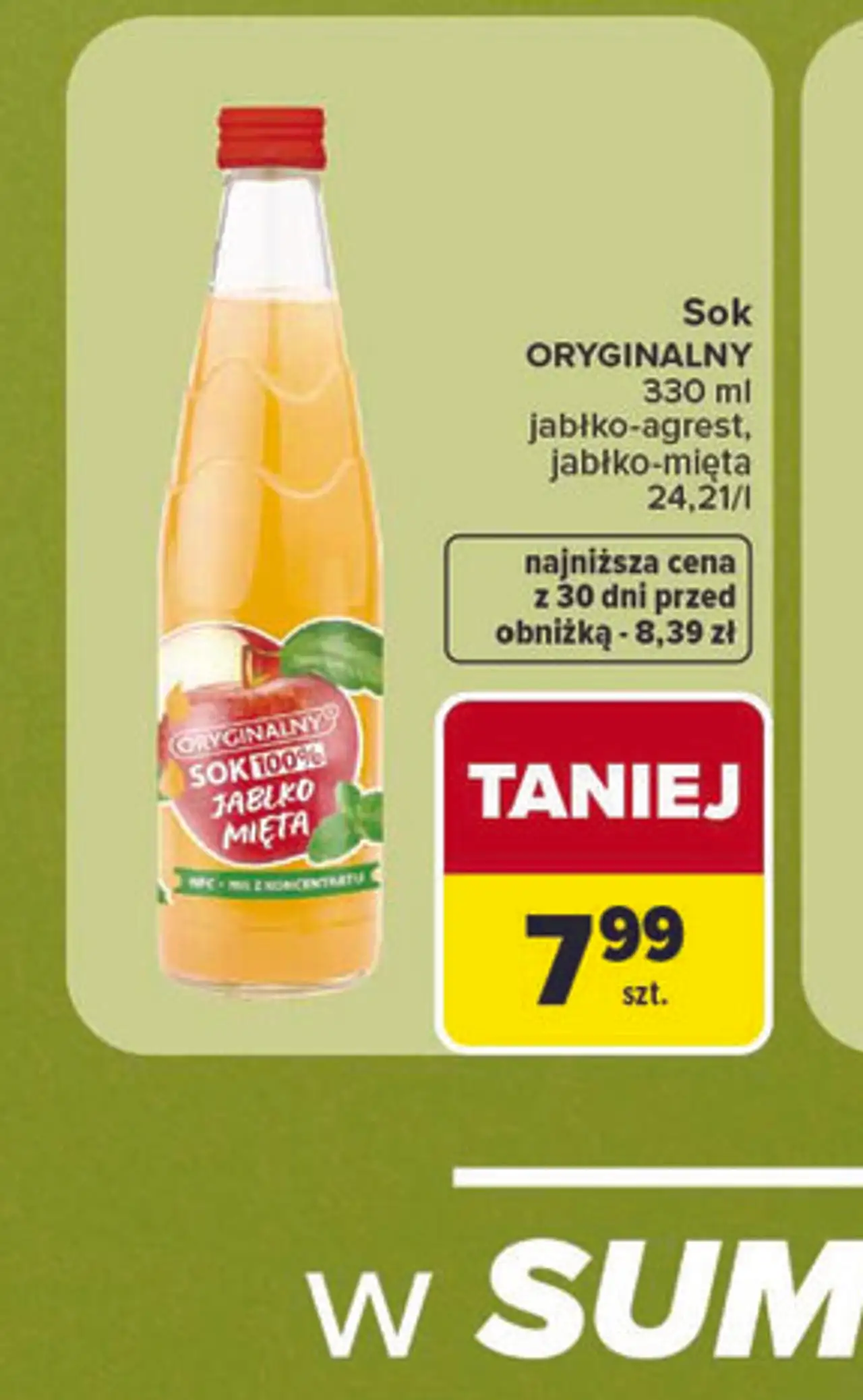 Sok 100% jabłko-agrest / jabłko-mięta Oryginalny 330 ml