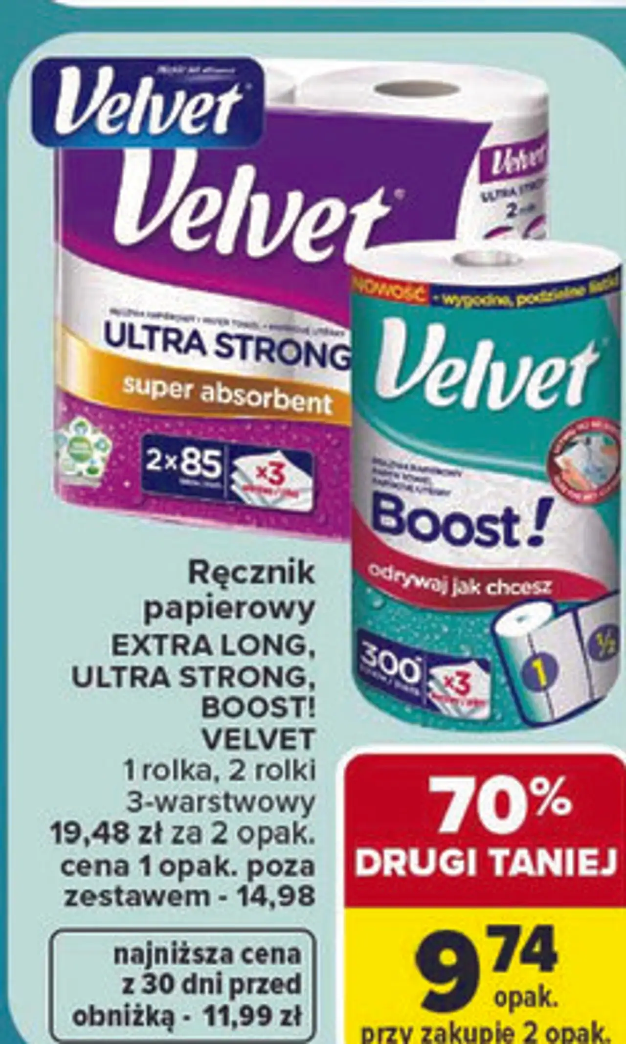 Ręcznik papierowy Velvet Extra Long, Ultra Strong, Boost!