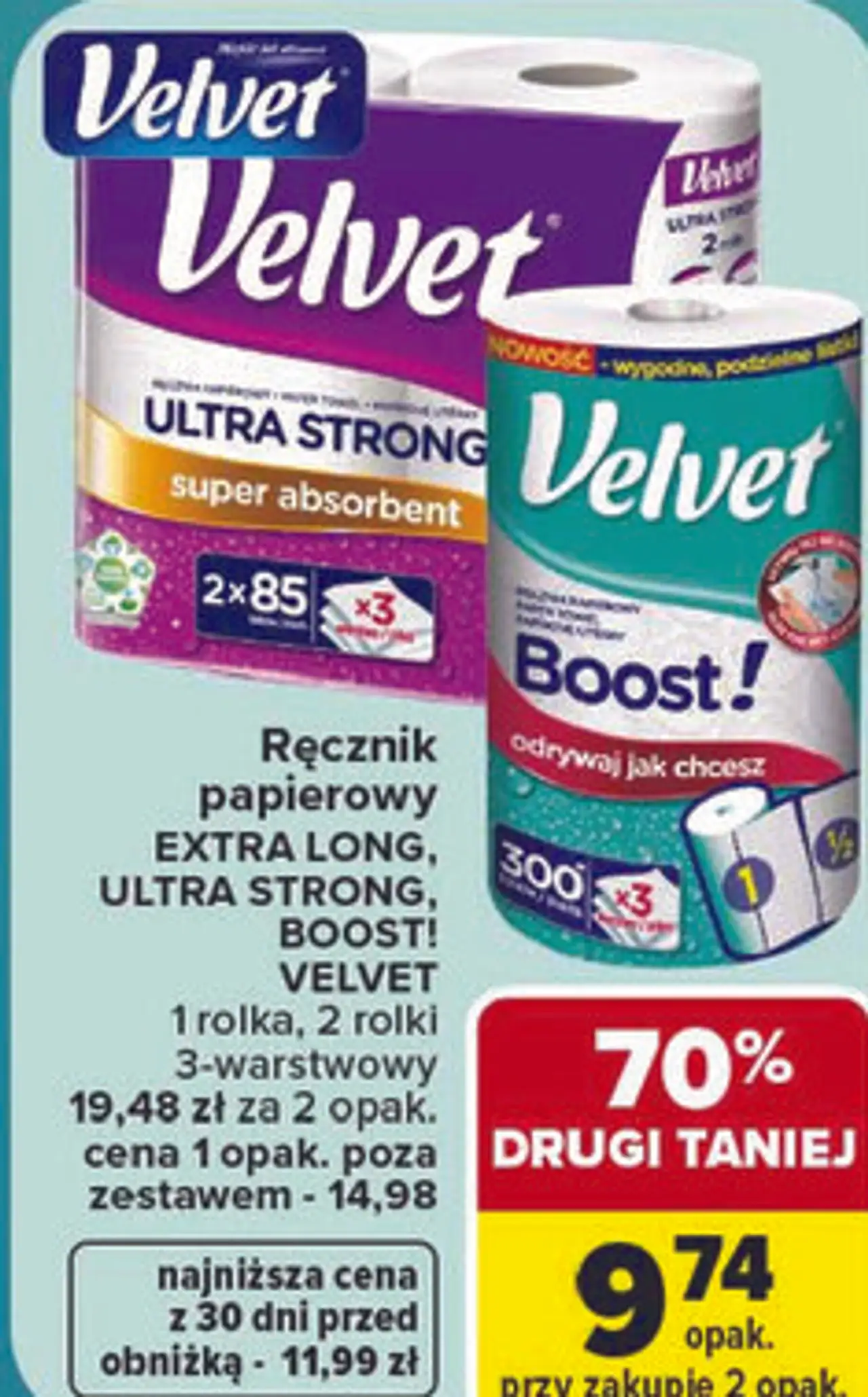 Ręcznik papierowy Velvet Extra Long, Ultra Strong, Boost!