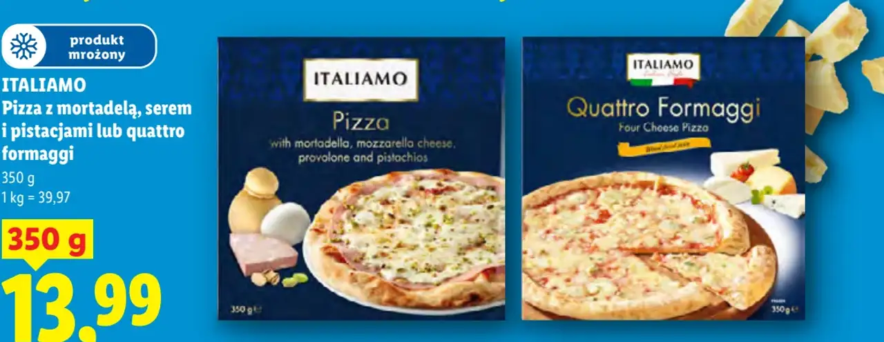 ITALIAMO Pizza z mortadelą, serem i pistacjami lub quattro formaggi