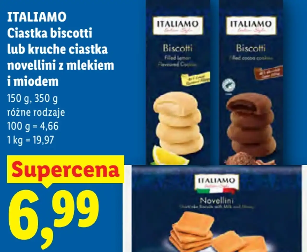ITALIAMO Ciastka biscotti lub kruche ciastka novellini z mlekiem i miodem