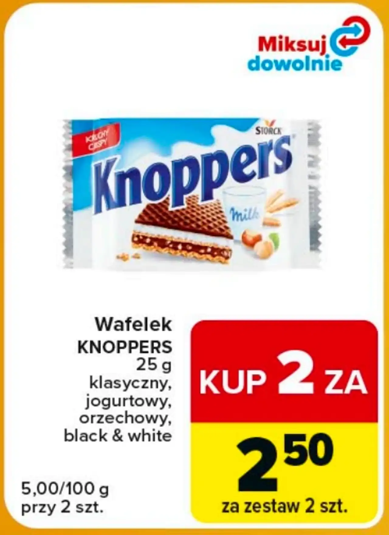 Wafelek Knoppers 25 g klasyczny, jogurtowy, orzechowy, black & white