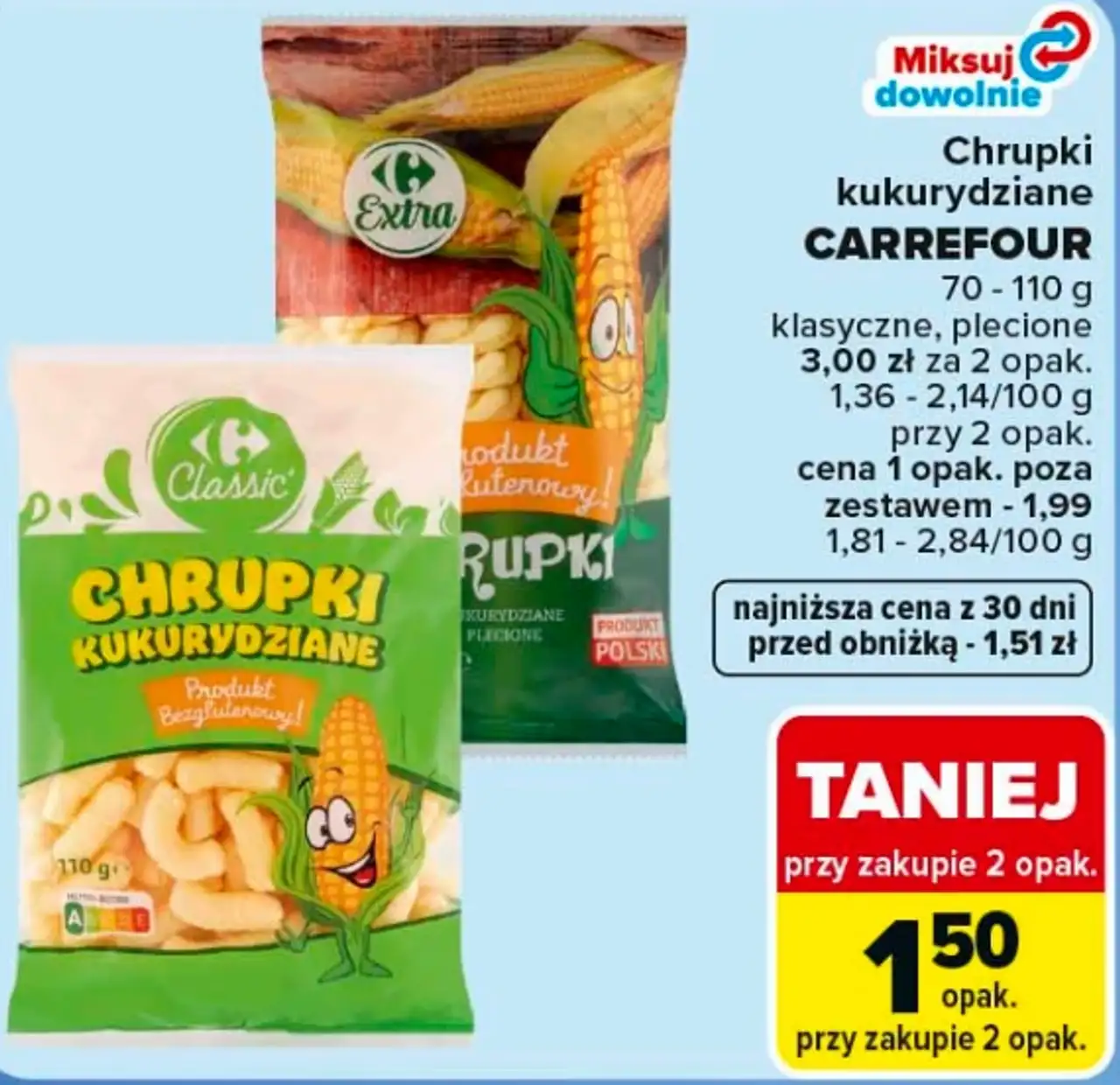 Chrupki kukurydziane CARREFOUR klasyczne, plecione